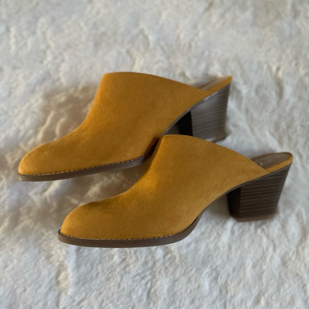 COPY - Mustard Yellow Suede Mule Heels Womens Slip On Dress Shoes OLD NAVY